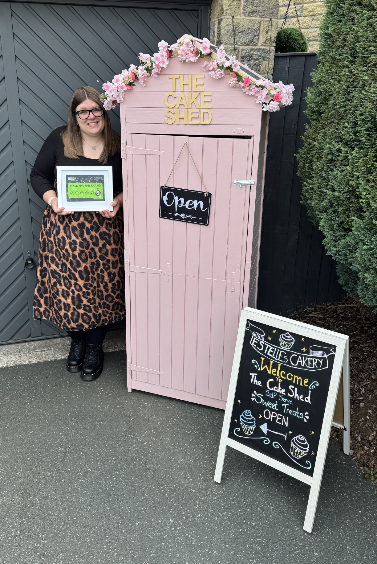 Selection of cakes and brownies inside The Cake Shed